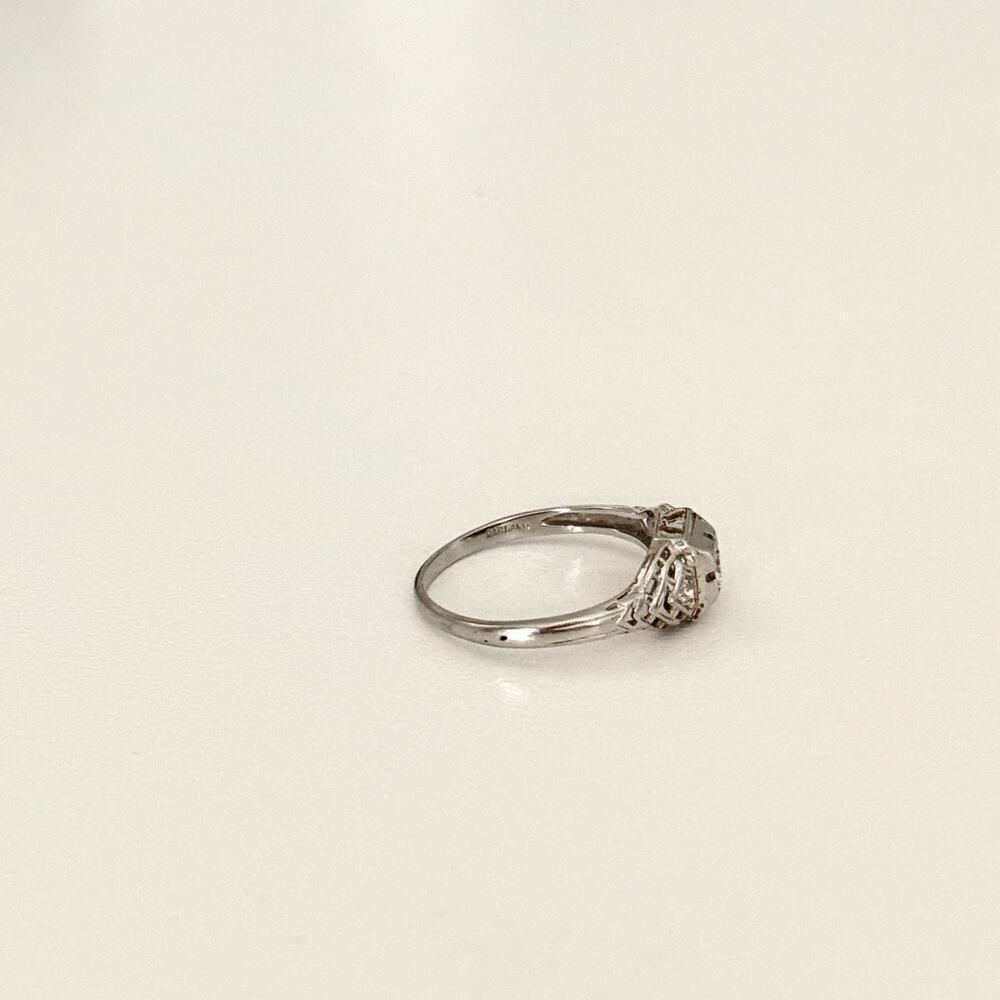 Vintage Art Deco 18K White Gold Diamond 3 Stone Filigree Band Ring Size 6.75 - Picture 4 of 16